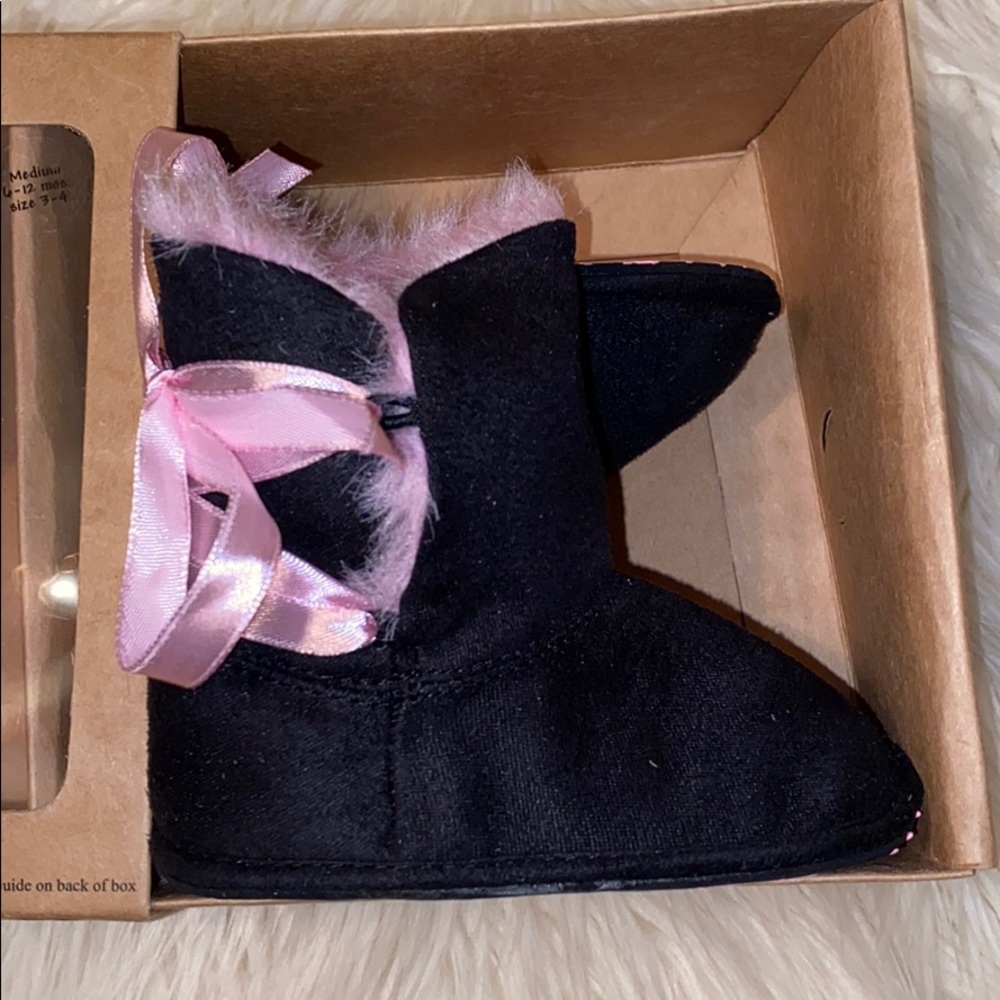 Black and Pink Ribbon Baby Boots